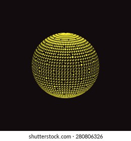 Abstract yellow halftone globe design. Illustration. Light box 