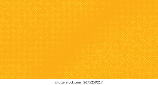 padrão de meio-tom amarelo abstrato. Fundo de gradiente de quadrinhos retrô. Sobreposição de textura pontilhada em pixels laranja brilhante. Desenho animado pop art desbotado padrão de gradiente.