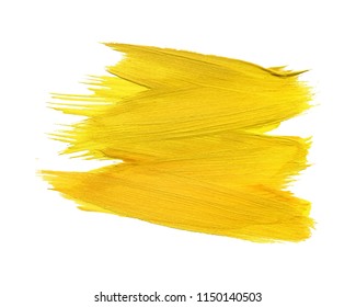 Abstract yellow hand painted textured ink brush background. Isolated strokes with dry rough edges.