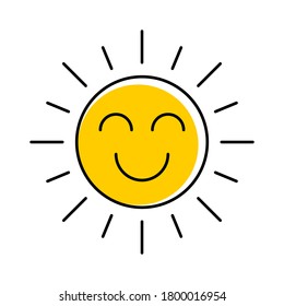 Abstract yellow happy smiling sun icon isolated on a white background. Vector EPS 10