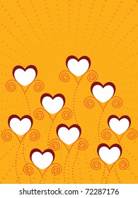 abstract yellow heart rays background with beautiful hearts