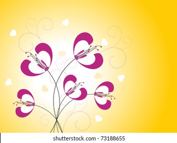 abstract yellow hearts background with beautiful flower