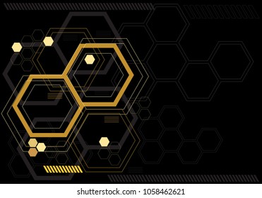 Abstract yellow hexagon digital graphic on black monitor technology computor design modern futuristic vector illustration.