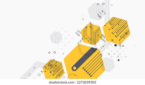 Abstract yellow hexagon futuristic background for design works. Science and technology.