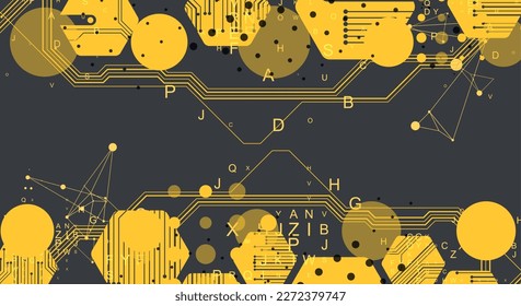 Abstract yellow hexagon futuristic background for design works. Science and technology.