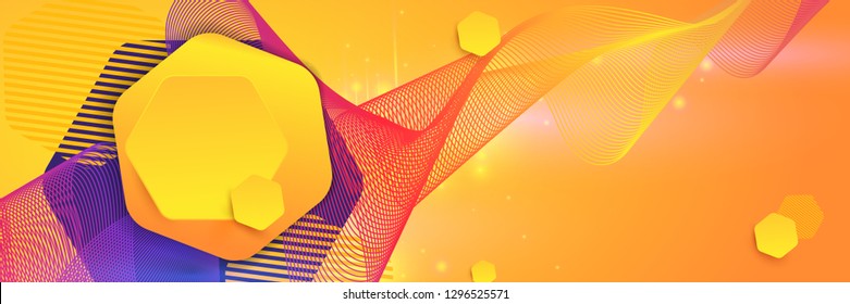 Abstract Yellow Hipster Technological Hexagonal Background Equalizer Speaking Motion Sound, wave of blurred lights. Fashion Vector Design Hexagonal Dynamic Forms Pattern Vector Illustration