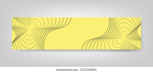 Plano de Fundo Abstrato com Banner Horizontal Amarelo e Linhas de Contorno Onduladas