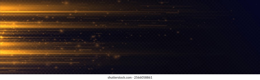Abstract yellow horizontal glow. Bright stream of flickering rays of light on dark background. Luxury background for design and vector illustrations.