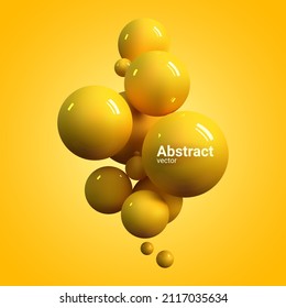 Image jaune abstraite de sphères volantes. Ensemble de balles et de bulles réalistes, 3d, illustration vectorielle. Arrière-plan futuriste pour votre conception.