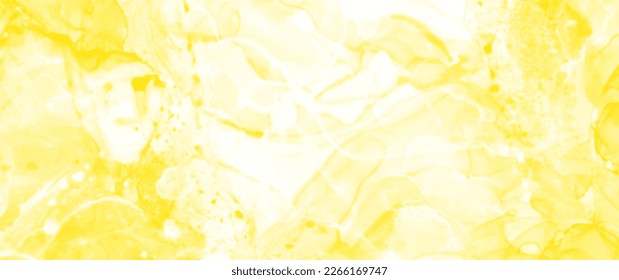 Abstract yellow ink vector art background with splashes for cover design, card, flyer, poster and design interior. Hand drawn illustration. Fluid art. Liquid. Summer.