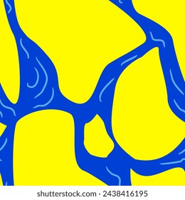 Abstract yellow islands and blue water rivers seamless pattern