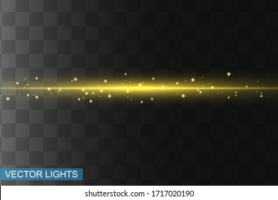 Abstrakter gelber Laserstrahl. Transparent einzeln auf schwarzem Hintergrund. Vektorillustration-Abbildung.der Lichteffekt.Flutlichtrichtung