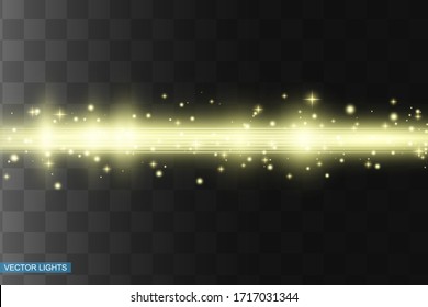 Abstract yellow laser beam. Transparent isolated on black background. Vector illustration.the lighting effect.floodlight directional