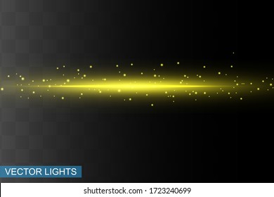 Abstrakter gelber Laserstrahl. Transparent einzeln auf schwarzem Hintergrund. Vektorgrafik.der Lichteffekt.Flutlichtrichtung