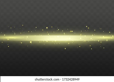 Abstract yellow laser beam. Transparent isolated on black background. Vector illustration.the lighting effect.floodlight directional