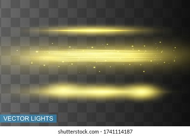 Abstract yellow laser beam. Transparent isolated on black background. Vector illustration.the lighting effect.floodlight directional