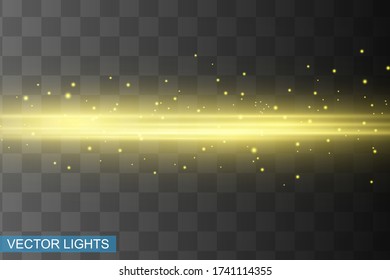 Abstract yellow laser beam. Transparent isolated on black background. Vector illustration.the lighting effect.floodlight directional