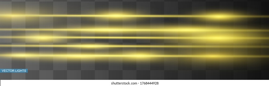 Abstract yellow laser beam. Transparent isolated on black background. Vector illustration.the lighting effect.floodlight directional