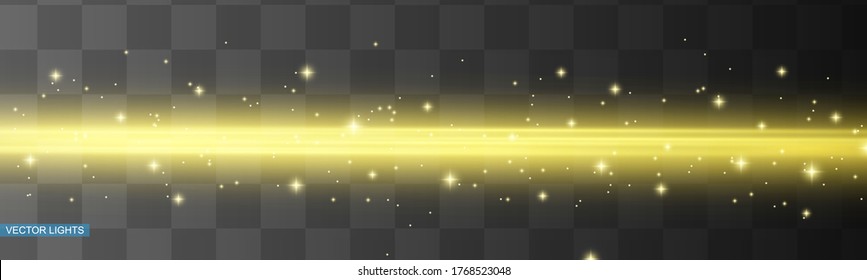 Abstract yellow laser beam. Transparent isolated on black background. Vector illustration.the lighting effect.floodlight directional