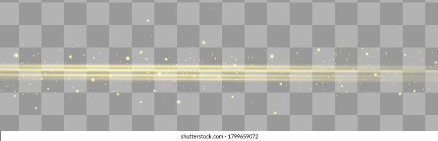 Abstract yellow laser beam. Transparent isolated on transparent background. Vector illustration of the lighting effect. horizontal directional light