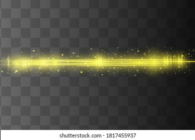 Abstract yellow laser beam. Transparent isolated on black background. Vector illustration.the lighting effect.floodlight directional
