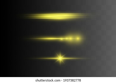 Abstrakter gelber Laserstrahl. Transparent einzeln auf schwarzem Hintergrund. Vektorgrafik.der Lichteffekt.Flutlichtrichtung