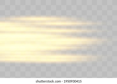 Abstract yellow laser beam. Transparent isolated on black background. Vector illustration.the lighting effect.floodlight directional