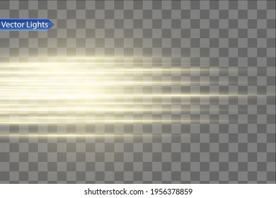 Abstract yellow laser beam. Transparent isolated on black background. Vector illustration.the lighting effect.floodlight directional