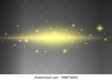 Abstract yellow laser beam. Transparent isolated on black background. Vector illustration.the lighting effect.floodlight directional