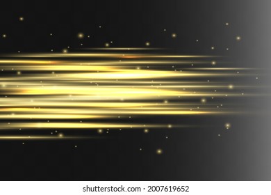 Abstract yellow laser beam. Transparent isolated on black background. Vector illustration.the lighting effect.floodlight directional