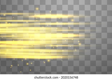 Abstract yellow laser beam. Transparent isolated on black background. Vector illustration.the lighting effect.floodlight directional