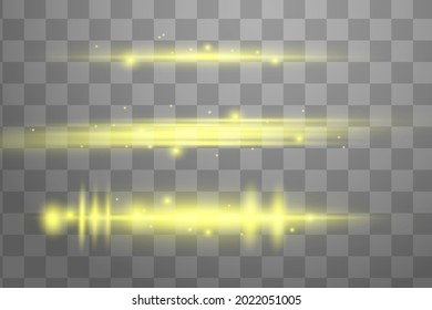 Abstract yellow laser beam. Transparent isolated on black background. Vector illustration.the lighting effect.floodlight directional