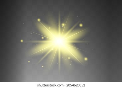 Abstract yellow laser beam. Transparent isolated on black background. Vector illustration.the lighting effect.floodlight directional