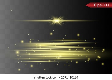 Abstract yellow laser beam. Transparent isolated on black background. Vector illustration.the lighting effect.floodlight directional