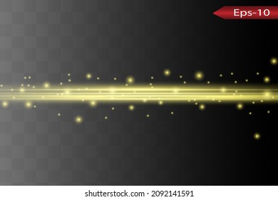 Abstract yellow laser beam. Transparent isolated on black background. Vector illustration.the lighting effect.floodlight directional