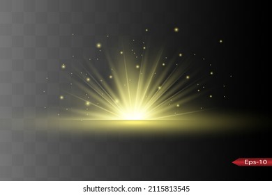 Abstract yellow laser beam. Transparent isolated on black background. Vector illustration.the lighting effect.floodlight directional