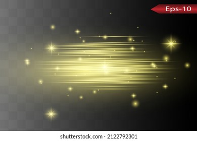 Abstract yellow laser beam. Transparent isolated on black background. Vector illustration.the lighting effect.floodlight directional