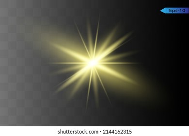 Abstract yellow laser beam. Transparent isolated on black background. Vector illustration.the lighting effect.floodlight directional