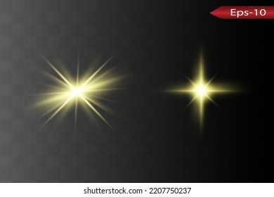 Abstract yellow laser beam. Transparent isolated on black background. Vector illustration.the lighting effect.floodlight directional