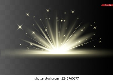 Abstract yellow laser beam. Transparent isolated on black background. Vector illustration.the lighting effect.floodlight directional
