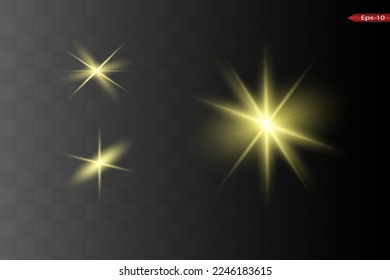 Abstract yellow laser beam. Transparent isolated on black background. Vector illustration.the lighting effect.floodlight directional