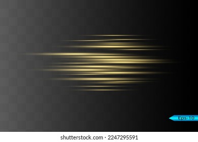 Abstract yellow laser beam. Transparent isolated on black background. Vector illustration.the lighting effect.floodlight directional