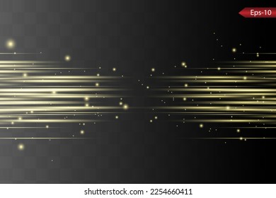 Abstract yellow laser beam. Transparent isolated on black background. Vector illustration.the lighting effect.floodlight directional