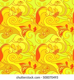 abstract  yellow  leaves and flowers seamless pattern