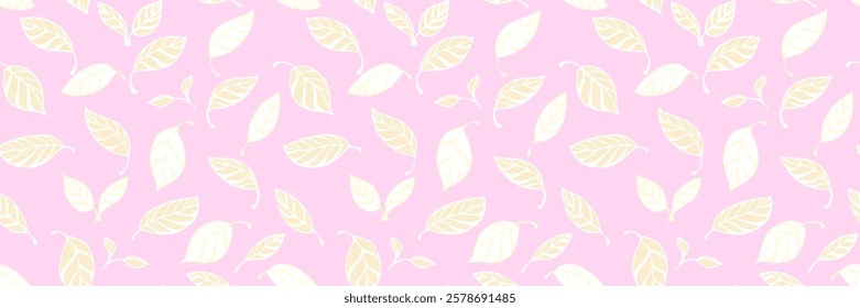 Abstract yellow leaves seamless pattern on pastel pink background. Vector hand drawn creative shape leaf print. Contemporary minimalist ornament for cover, fabric, children's textile, surface design,