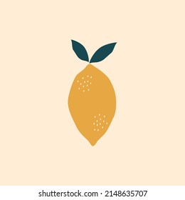 Abstract yellow lemon hand drawn vector illustration. Vintage citrus in flat style. Isolated colorful fruit.