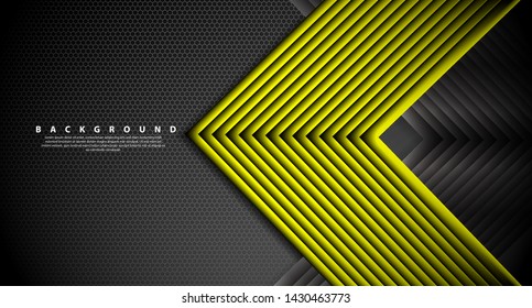 Abstract yellow light arrow direction on black design modern futuristic background 

