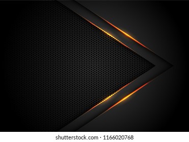 Abstract Yellow Light Arrow On Black With Hexagon Mesh Design Modern Luxury Futuristic Technology Background Vector Illustration.