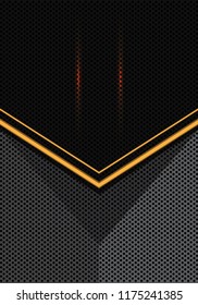 Abstract yellow light arrow on gray black circle mesh 3D design modern futuristic background vector illustration.