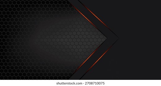 Flecha de luz amarilla Abstractas en negro con diseño de malla hexagonal Ilustración vectorial de fondo de tecnología futurista de lujo moderna.